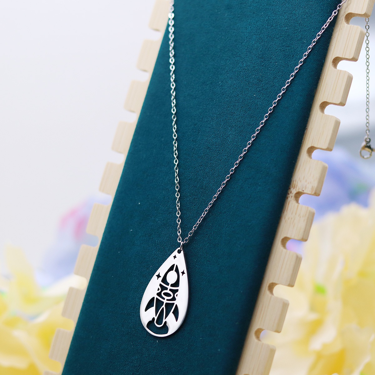 Stainless Steel Drop Shaped Space Rocket Necklace for Crafting